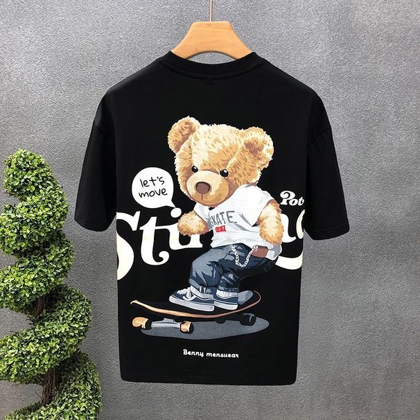 Cartoon Bear Printed Short-sleeved T-shirt Men's Summer New Cyber Popular Same Style Fashionable Brand All-match Casual Youth Base Shirt_voghion.com