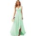Women's Clothing New V Neck Pleated Slit Straps Long Chiffon Christmas Party Dress Skirt_voghion.com