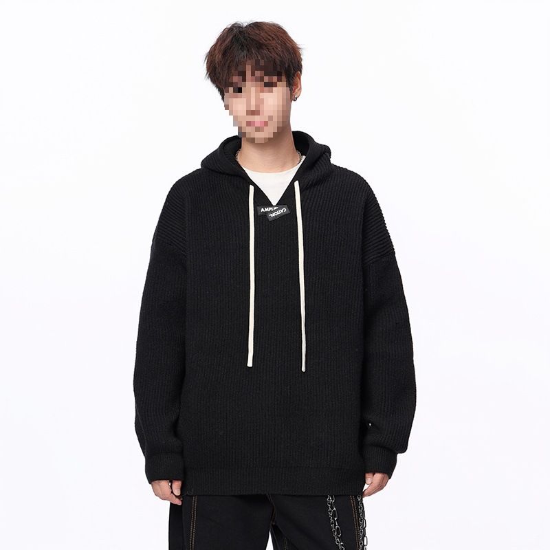 Herren Oversize Kapuzenpullover – Streetwear Pullover mit minimalistischem Print, leichtes Strickoberteil zum Layering (Creme/Grau/Schwarz/Rosenrot)_voghion.com