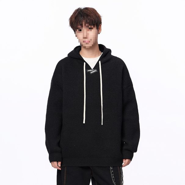Herren Oversize Kapuzenpullover – Streetwear Pullover mit minimalistischem Print, leichtes Strickoberteil zum Layering (Creme/Grau/Schwarz/Rosenrot)_voghion.com