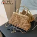 Woven Tote Summer Chain Female Clutch Simple Texture Dinner Party Handmade Casual Elegant Fashion Portable Evening Bag_voghion.com