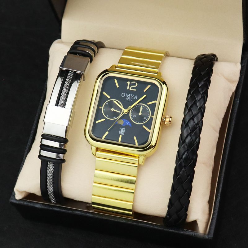 Set van 4 vierkante herenhorloges, armbanden en waterdichte quartzhorloges_voghion.com