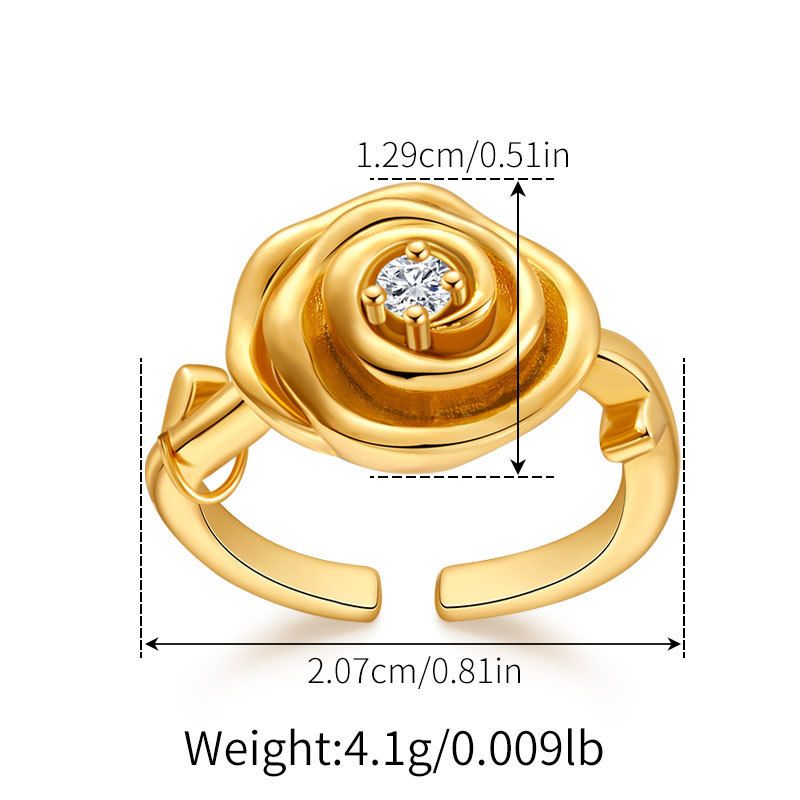 Anello con rosa nuovo e regolabile in rame placcato oro K, con temperamento retrò francese, che preserva il colore_voghion.com