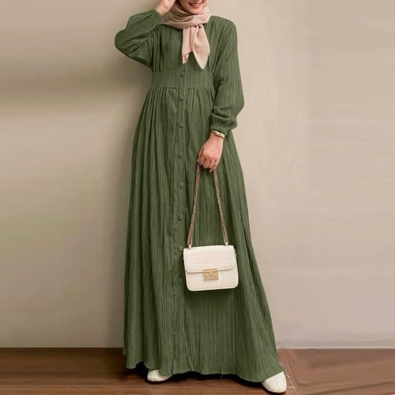 Verve 2025 Muslim Long Sleeve Solid Color Robe Spring And Autumn New Elegant Casual Plus Size Women's Dress_voghion.com