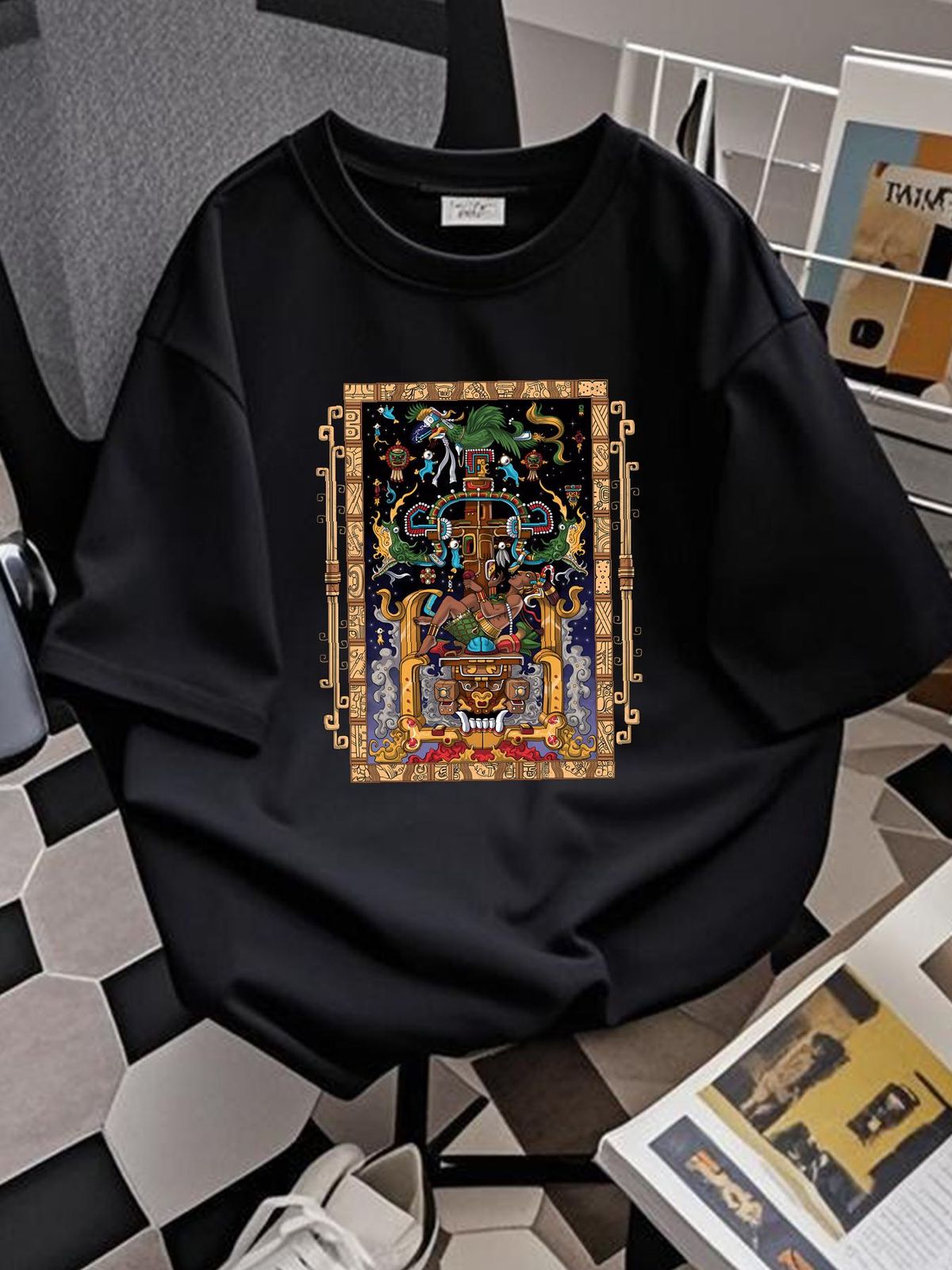 T-Shirt mit antikem Maya-König Pakal, Aztekengott, Zivilisation, Mythologie, Größe S-5XL, atmungsaktives, gedehntes Modeoberteil für den Alltag, stilvolle Grafik_voghion.com