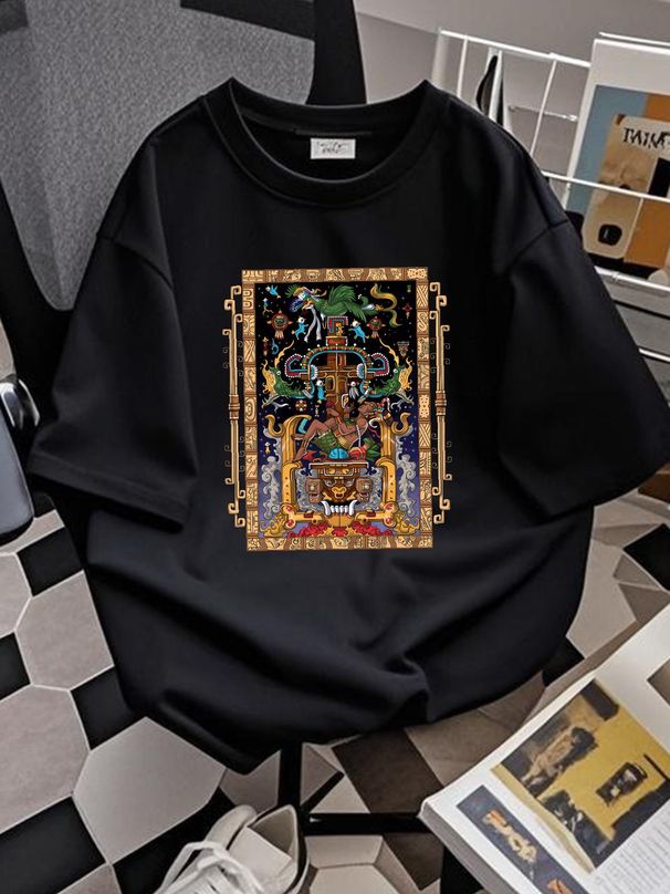 T-Shirt mit antikem Maya-König Pakal, Aztekengott, Zivilisation, Mythologie, Größe S-5XL, atmungsaktives, gedehntes Modeoberteil für den Alltag, stilvolle Grafik_voghion.com
