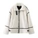 Giacca in pile patchwork da donna - Cappotto oversize alla moda da strada con collo alto e chiusura con cerniera_voghion.com
