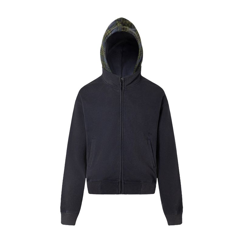 Herrenbekleidung Reißverschlussjacke Paar Stil Polar Fleece Kapuzenpullover Plaid Kapuzenpullover Jacke Einfach_voghion.com