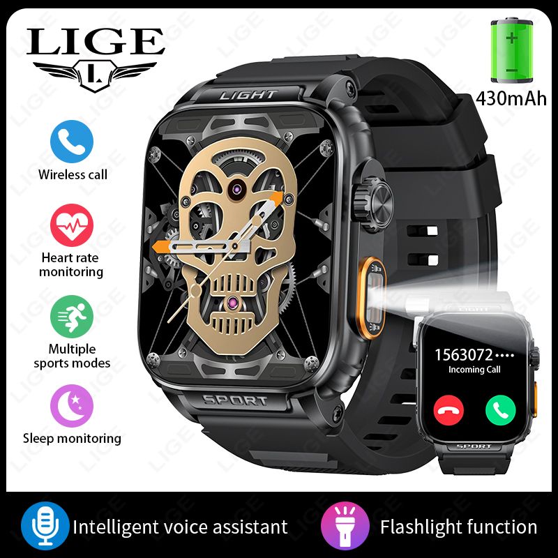 2025 Fashion 430mAh Big Battary Ultra Smart Watch Men 1.91" IP68 Waterproof Man Watches With LED Powerful Flashlight_voghion.com