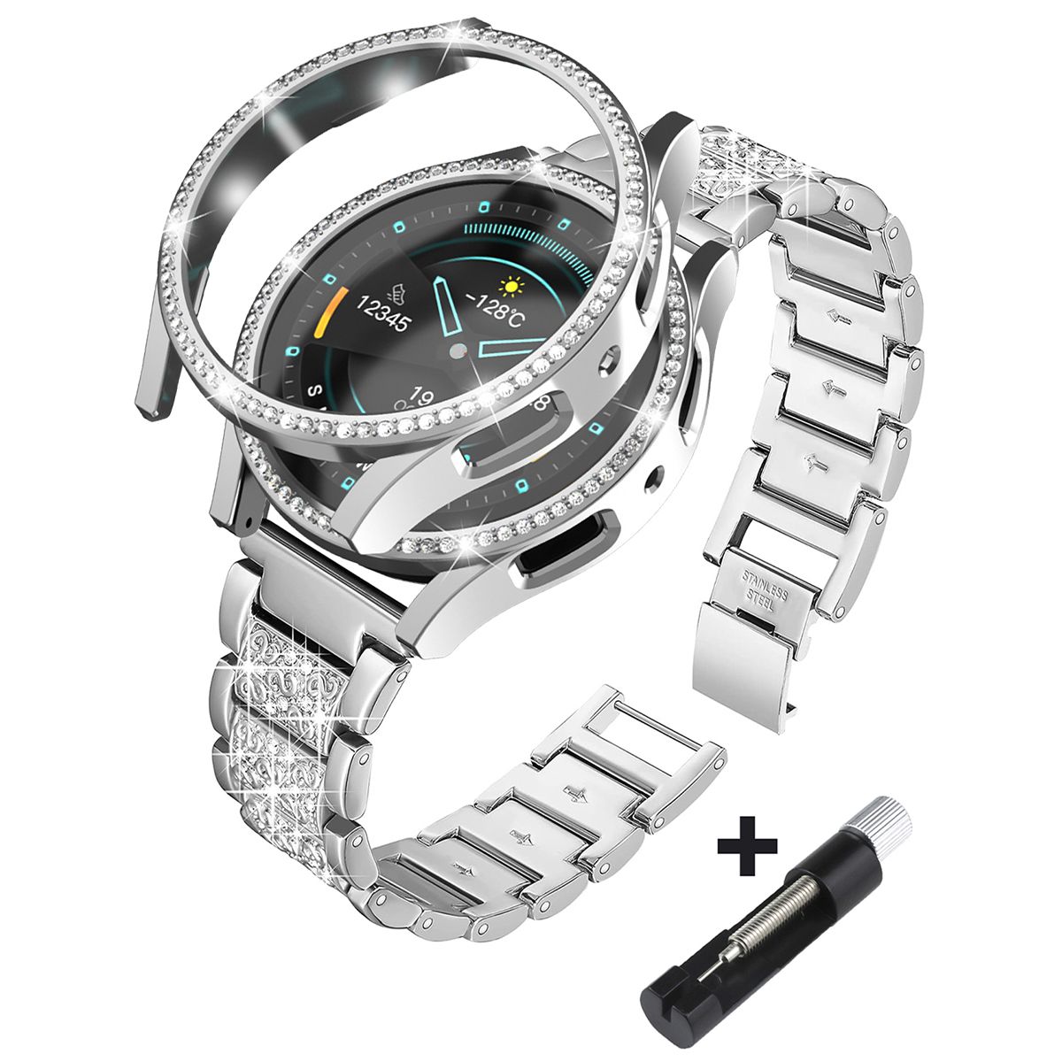 Metalni remen + futrola za Samsung Galaxy Watch 4 5 6 7 40mm 44mm remen ženska narukvica od nehrđajućeg čelika s dijamantima i zaštitna maska, dodatak_voghion.com