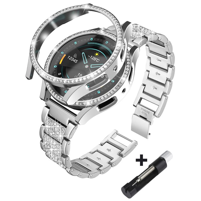 Μεταλλικό λουρί + θήκη για Samsung Galaxy Watch4 5 6 7 Γυναικείο λουράκι 40 mm 44 mm Βραχιόλι και κάλυμμα προφυλακτήρα από ανοξείδωτο ατσάλι_voghion.com