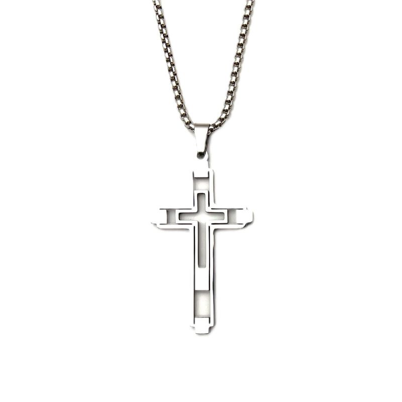 Collana con ciondolo a croce in acciaio inossidabile da uomo, disponibile in oro, argento e nero_voghion.com