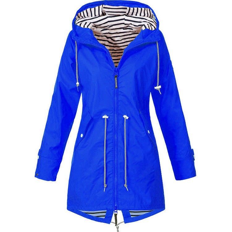 Oberbekleidung für Damen in Übergröße, gestreifter Sturmanzug, Windjacke mit Reißverschluss und Kapuze, Outdoor-Kleidung, wasserdicht_voghion.com