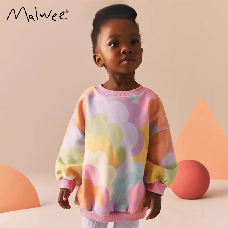 Malwee Girls' Sweatshirt Autumn Winter New Style For Young And Middle-aged Children Stylish Pullover Round Neck Long_voghion.com