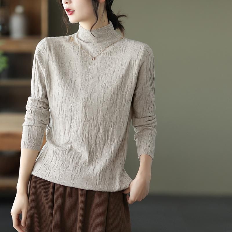 Autumn new style artistic base knitted sweater chain stylish slim fit inner layer warm versatile elastic top_voghion.com