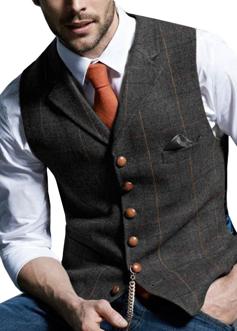 Gilet à carreaux pour hommes, gilet slim pour garçon d'honneur, gilet d'affaires décontracté_voghion.com