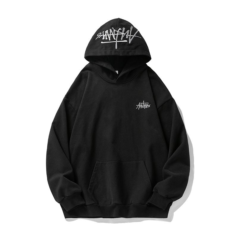 Men's Clothing 400G heavyweight national trend high street hand painted letter embroidered sweatshirt autumn and winter new couple hoodie loose jacket_voghion.com