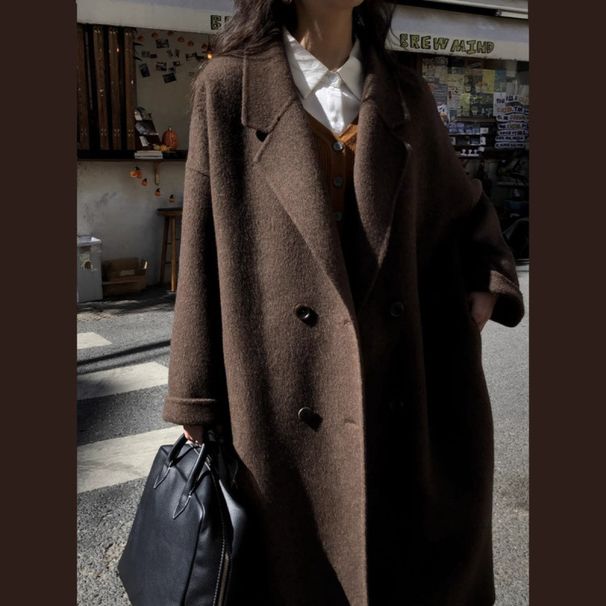 Kadın Giyim Kahverengi Yüksek dereceli Çift taraflı Yün Yeni Palto Kore Tarzı Kalınlaştırılmış Sonbahar ve Kış Palto Orta uzunluk_voghion.com
