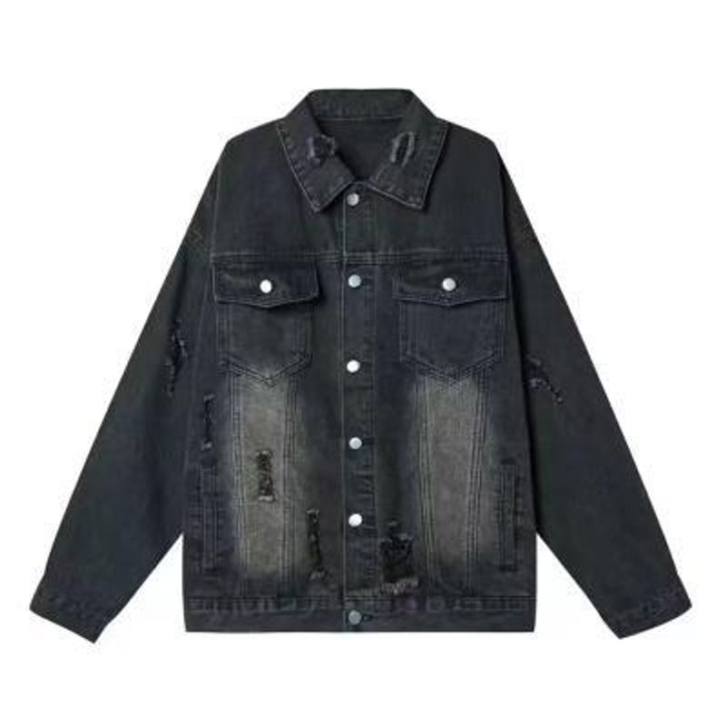 Giacca in denim lavato e usurato da uomo, per autunno, giacca casual alla moda_voghion.com