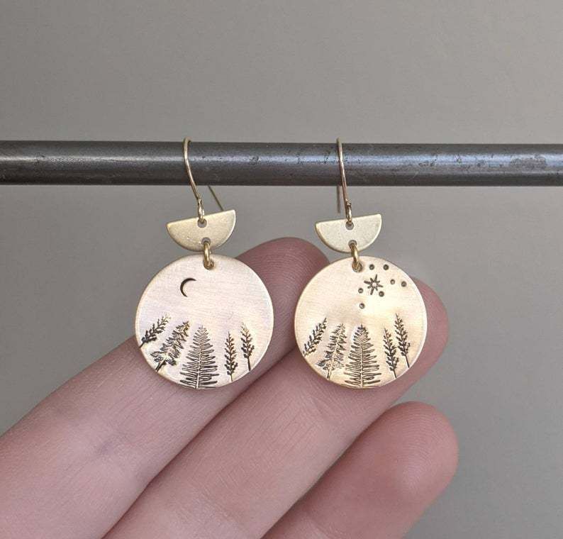 Einfache Mondstern-Wüstenwald-Neue baumförmige Ohrringe für Frauen_voghion.com