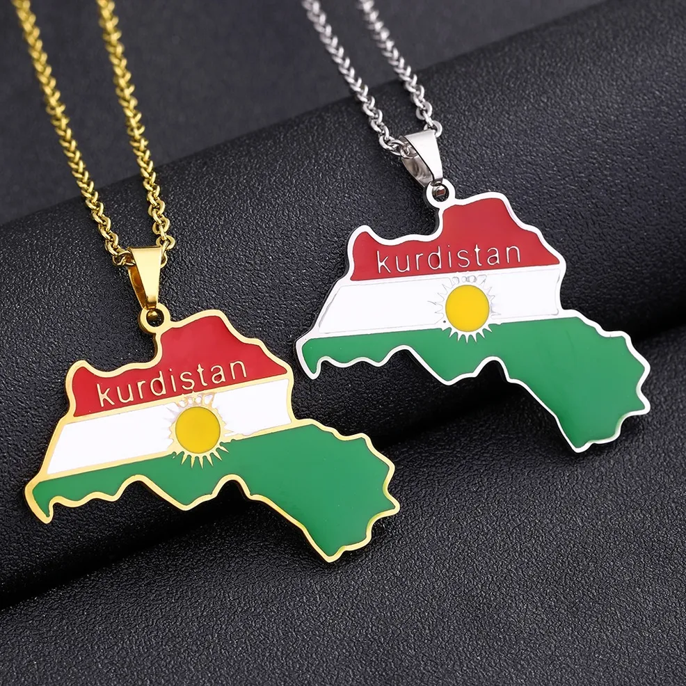 Kurdistan Map Pendant Necklace Oil Drops Vintage Men's and Women's Stainless Steel Pendant Accessories_voghion.com