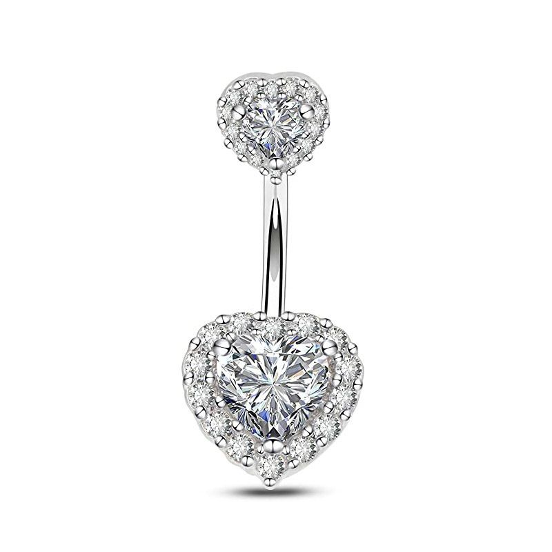 Piercing per l'ombelico da donna a forma di cuore in stile europeo e americano, in acciaio al titanio, con bottone transfrontaliero, scintillante_voghion.com