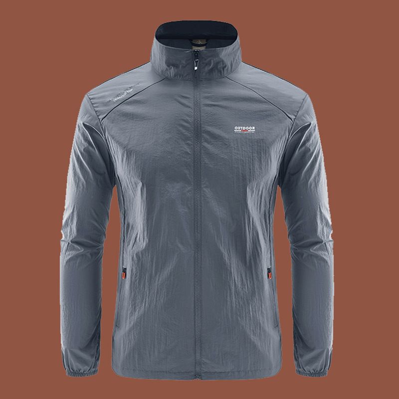 Chaqueta ligera de protección solar para hombre - Cortavientos transpirable para correr al aire libre con corte holgado y cuello alto, abrigo con protección solar UPF para el verano_voghion.com