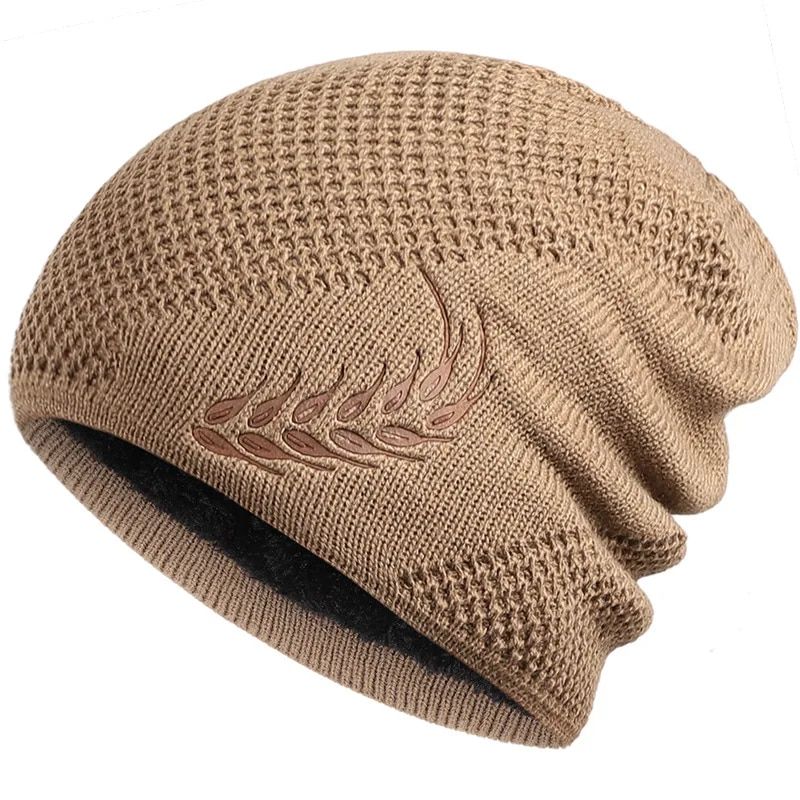 Knit Beanie Winter Thermal Thick Polar Fleece Snow Skull Cap for Men and Women Autumn Plus Veet Wheat Knitted Hat_voghion.com