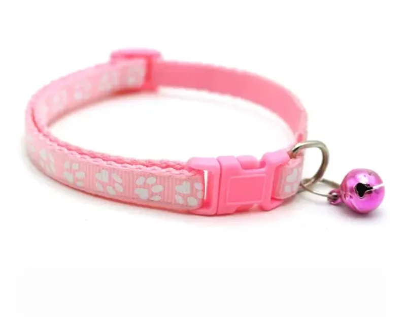 12 STÜCKE Neue Nette Pfotenabdruck Verstellbare Kätzchenhalsband Glocke Krawatte Katze Haustier Welpen Bunte Haustierhalsband Sicherheitshalskette_voghion.com