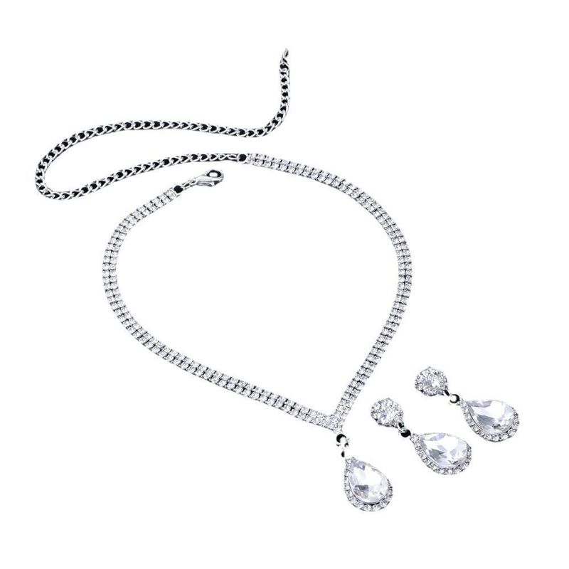 Set di gioielli con collana a clavicola da sposa con diamanti curvi in stile coreano_voghion.com