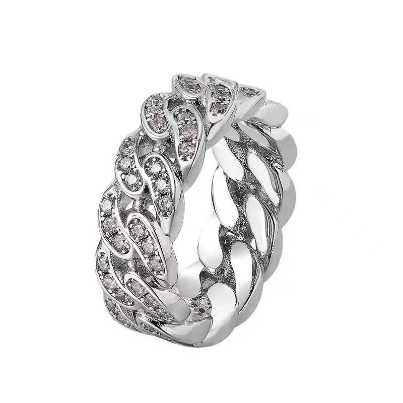 Anello a dito chiuso con zirconi e diamanti, stile cubano, stile maschile, accessorio personalizzato alla moda._voghion.com
