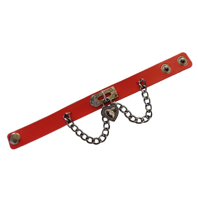 Braccialetto da polso in pelle regolabile con catena a forma di lucchetto a cuore in stile punk personalizzato_voghion.com