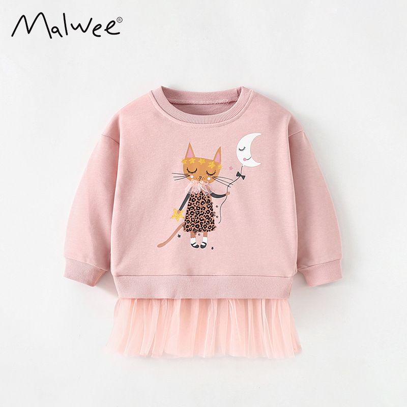 Moletom Malwee para meninas, novo estilo de outono, camisa com gola redonda para meninas, blusa elegante de manga comprida_voghion.com
