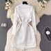 Women's retro celebrity style double-breasted waist suspender dress with knitted sweater suit skirt_voghion.com