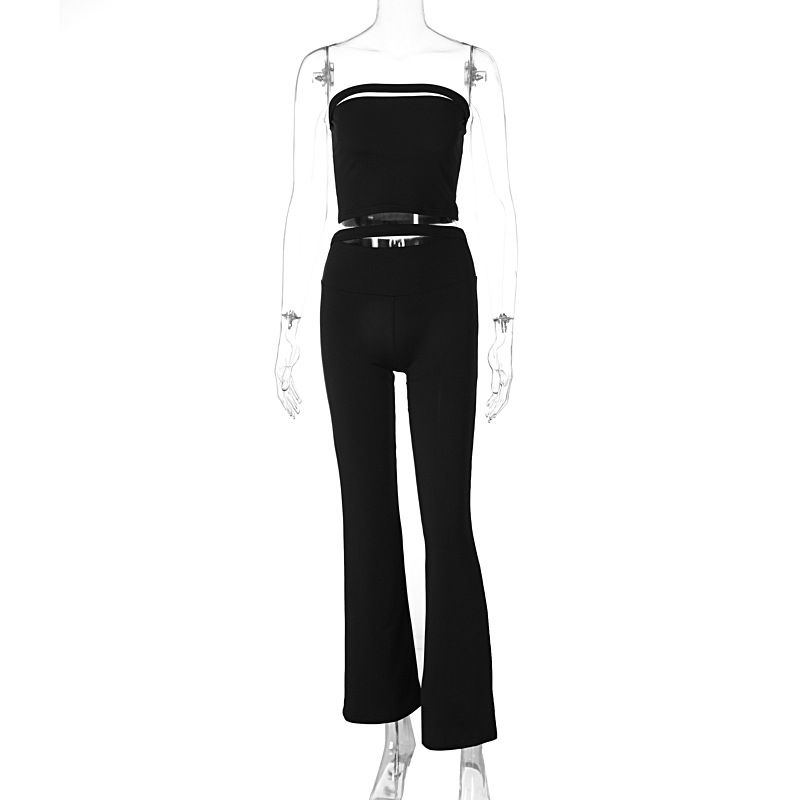 Damkläder 2024 sommarnyheter mode gatuauktion exponerad navel axelbandslös topp slim fit byxor set dam_voghion.com