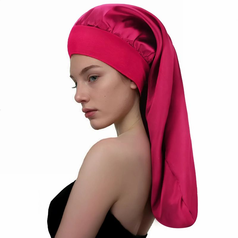 Cuffia da notte elastica lunga con ampia tesa in raso per la cura dei capelli, cuffia per il trucco e la bellezza, foulard tinta unita_voghion.com