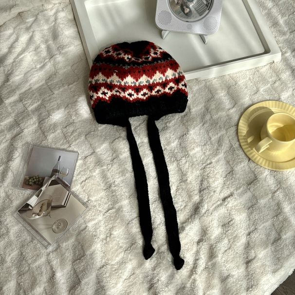 Fer Island style knitted children's winter balaclava bag warm ear protection woolen hat trendy_voghion.com