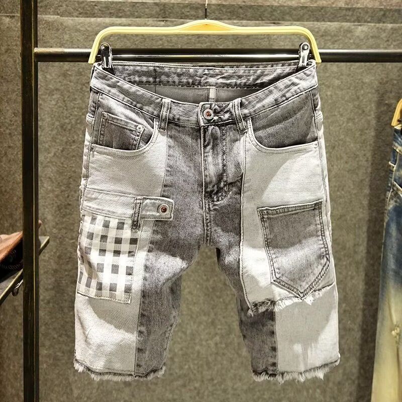 Abbigliamento da uomo 2024 High Street Denim Shorts Design da uomo di nicchia Pantaloncini estivi Pantaloni larghi da uomo di media lunghezza One Piece Dropshipping_voghion.com