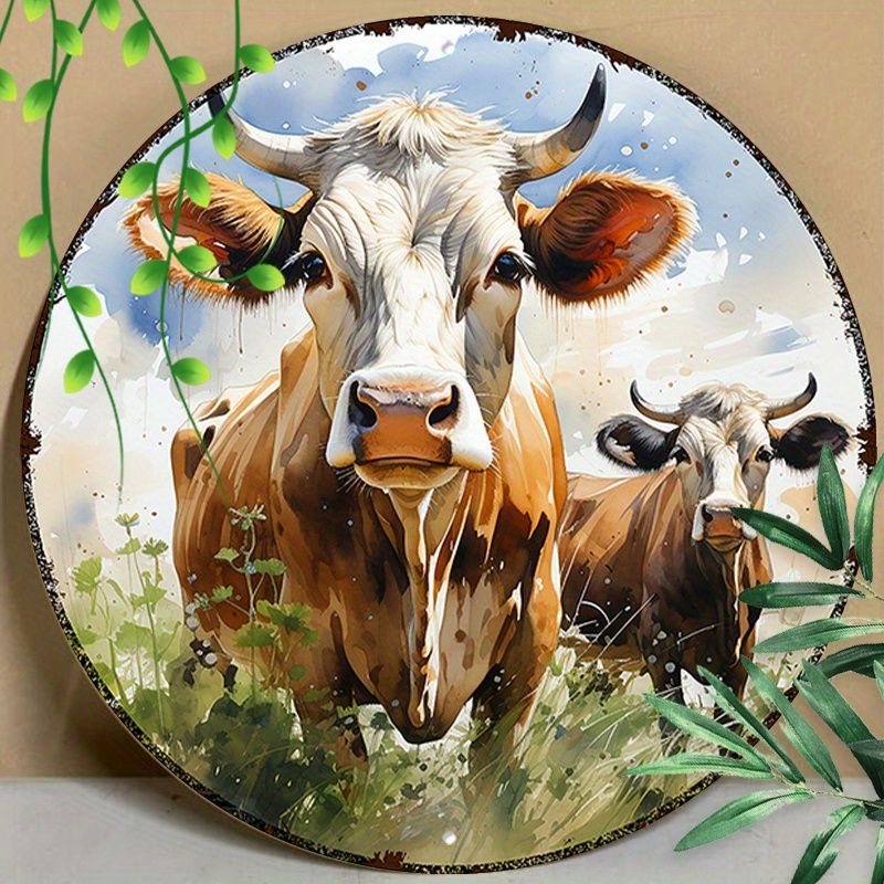 1pc 8x8inch(20x20cm) Round Aluminum Sign Metal Sign Funny Metal Sign Cow Decorations Summer Outdoor For Wall Decor, Home Decor-Ornaments_voghion.com