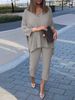 Lässiger, bequemer Anzug aus Baumwolle und Leinen für Damen mit elastischer Taille und Neun-Punkt-Hose_voghion.com