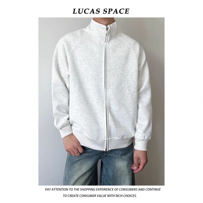 Huamian double zipper shoulder cardigan jacket for men, spring and autumn hoodie style stand up collar baseball jacket_voghion.com