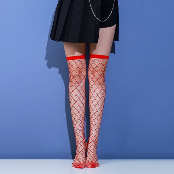 2025d Neue Mode Vielseitig Atmungsaktiv Handgemachte Strass Rot frauen Solide Ultra-dünne Lange Rohr Fischnetz Strümpfe Einzel_voghion.com