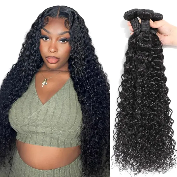 Water Wave Human Hair Bundles Curly Deep Wave Brazilian Natural Black Remy Hair 100% Human Hair_voghion.com