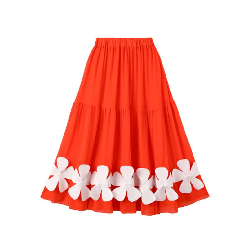Women's Solid Color And Multicolor White Petals Embellish One-piece Tulle Skirt Style_voghion.com