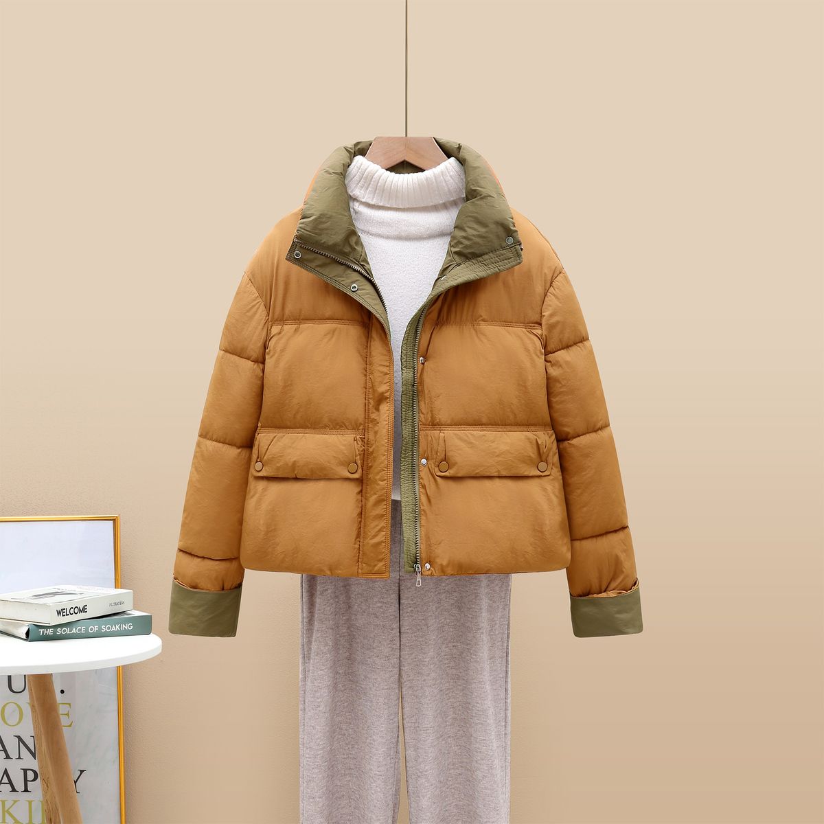 Women's Clothing Short Colorblock Thickened Puffer Jacket Small Cotton Cotton Jacket_voghion.com