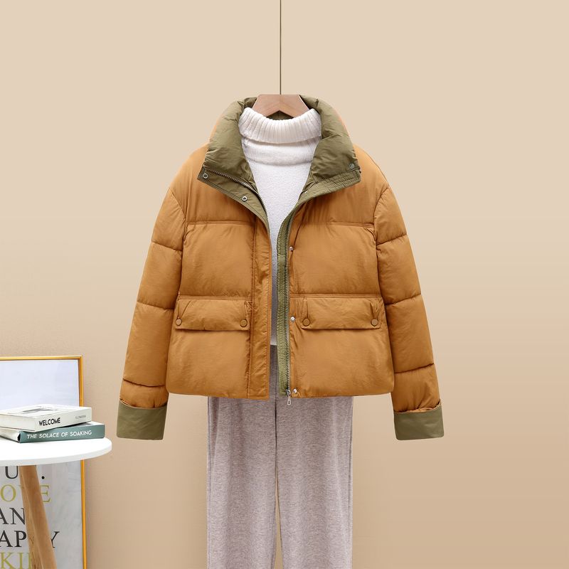 Damenbekleidung Kurze, verdickte Pufferjacke mit Farbblockdesign Kleine Baumwolljacke_voghion.com