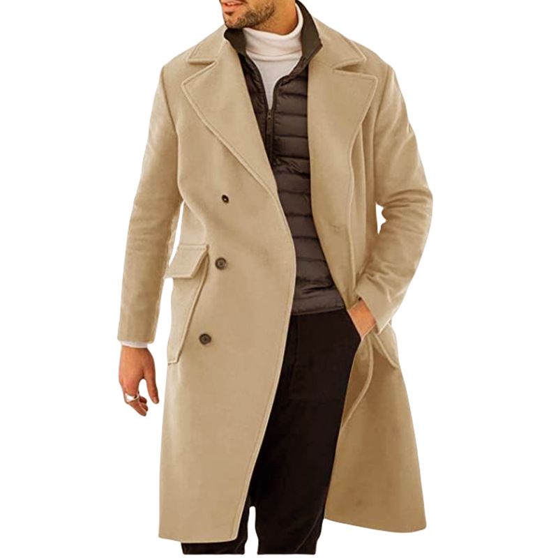 Autumn/Winter New Woolen Men's Thickened Long Double Breasted Coat_voghion.com