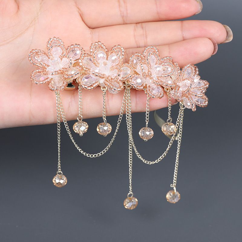 Agrafă de primăvară cu ciucuri avansată Crystal Flower Partea din spate pentru femei, clemă în cruce, accesoriu de păr versatil_voghion.com