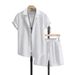 Men's Clothing Summer Jacquard Black And White Solid Color Suit Short Sleeved Men's Vacation Casual Style Shirt Shorts Two Piece Suit_voghion.com