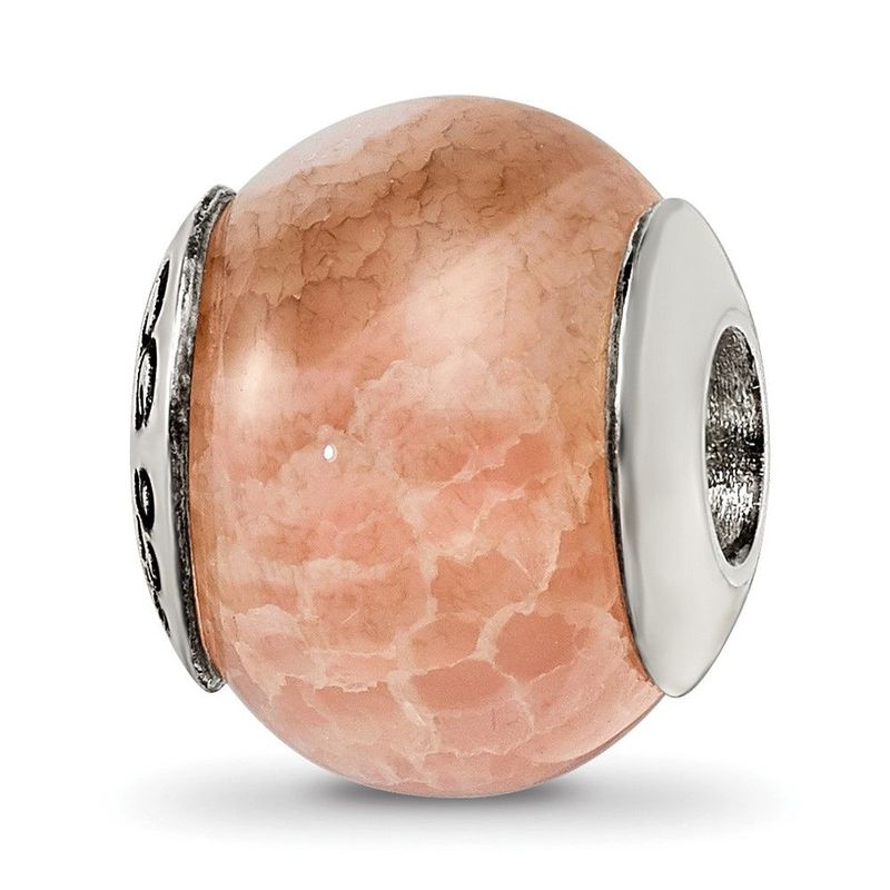 Sterling Silver Reflections Peach Cracked Agate Stone Bead_voghion.com